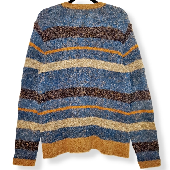 32 Bar Blues Striped Boucle Knit V-Neck Sweater L - Picture 2 of 4